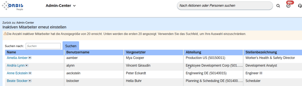 Maske zu "inaktive Mitarbeiter erneut einstellen" in SAP SuccessFactors Employee Central