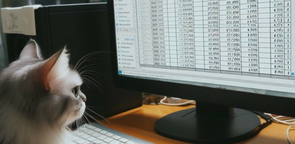 Katze for Computer beim Ausfüllen eines Timesheets / Zeiterfassung