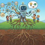 AI Robot grounded with Roots like a tree representing Joule Document Grounding