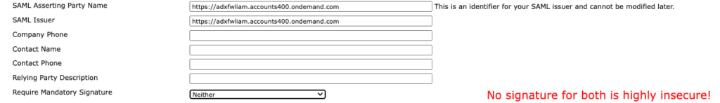 Parameter für SAP SuccessFactors Single Sign-on mit SAML