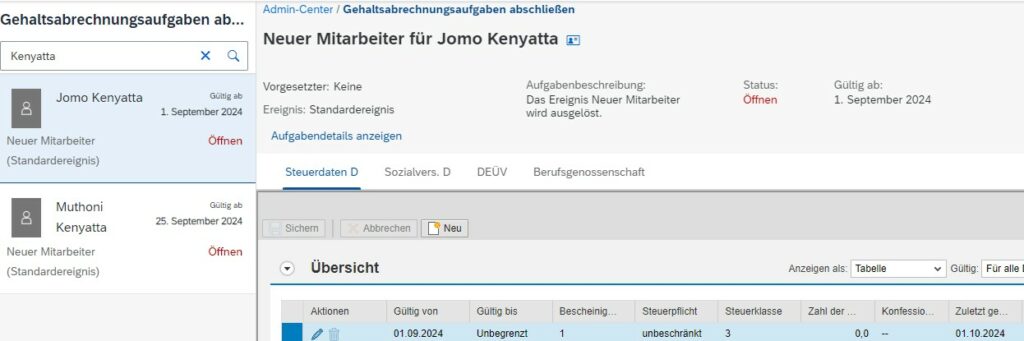 Abrechnungsaufgaben für SuccessFactors Employee Central Payroll mit Infotypen für deutsche Steuern und Sozialversicherung