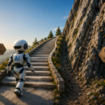 AI-Bot walks up easy stairs to SuccessFactors AI rather than picking a steep rock climb