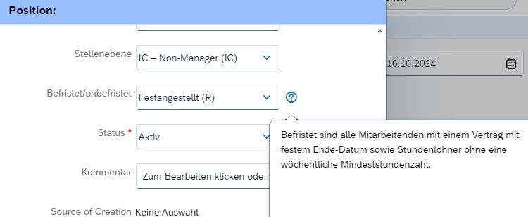 Einblenden eines Hilfetextes im Position Management - dem Orgchart von SAP SuccessFactors HCM Core