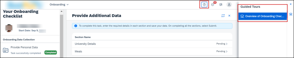 Geführte Tour für Onboardee in SAP SuccessFactors