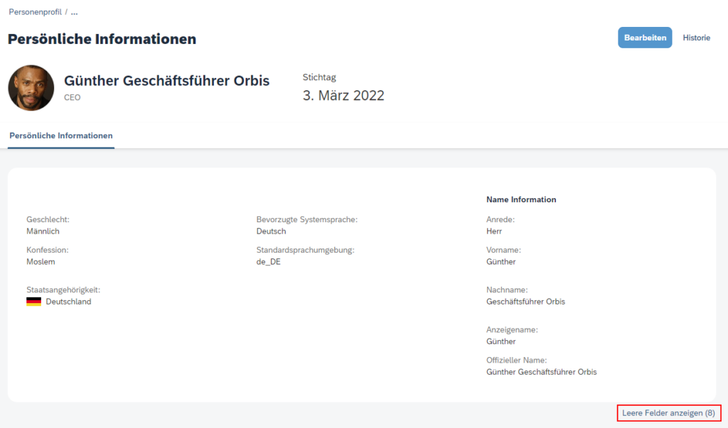 Option der Profilansicht ohne leere Felder in SAP SuccessFactors HCM