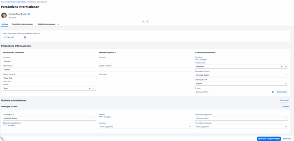 Aktualisierung der Daten innerhalb einer Workflowanfrage in SAP SuccessFactors People Profile