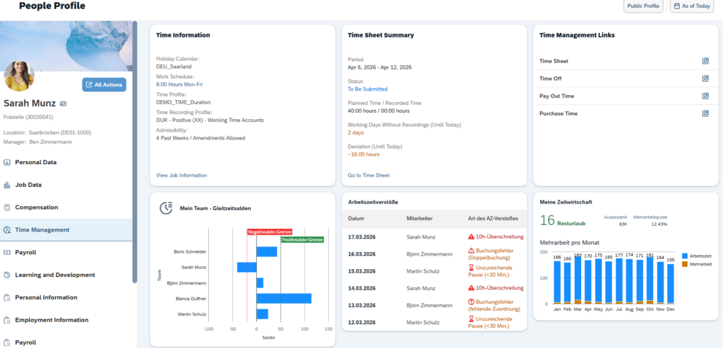 SuccessFactors Latest People Profile with UI Integration Card for SAP Time Management